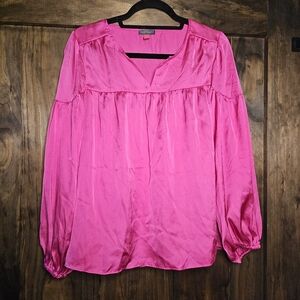 Vince Camuto Satin Top Barbiecore Swing Blouse Pink Polyester Small